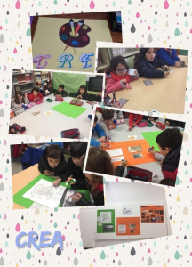 Collage del alumnado trabajando en la zona Crea
