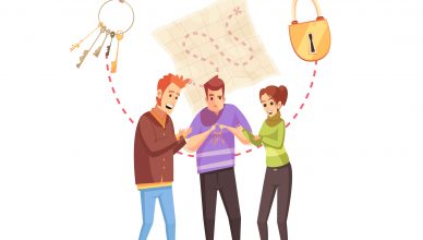 Imagen digital de un grupo de personas intentando resolver acertijos