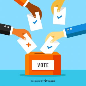 Dibujo digital de personas votando en las urnas