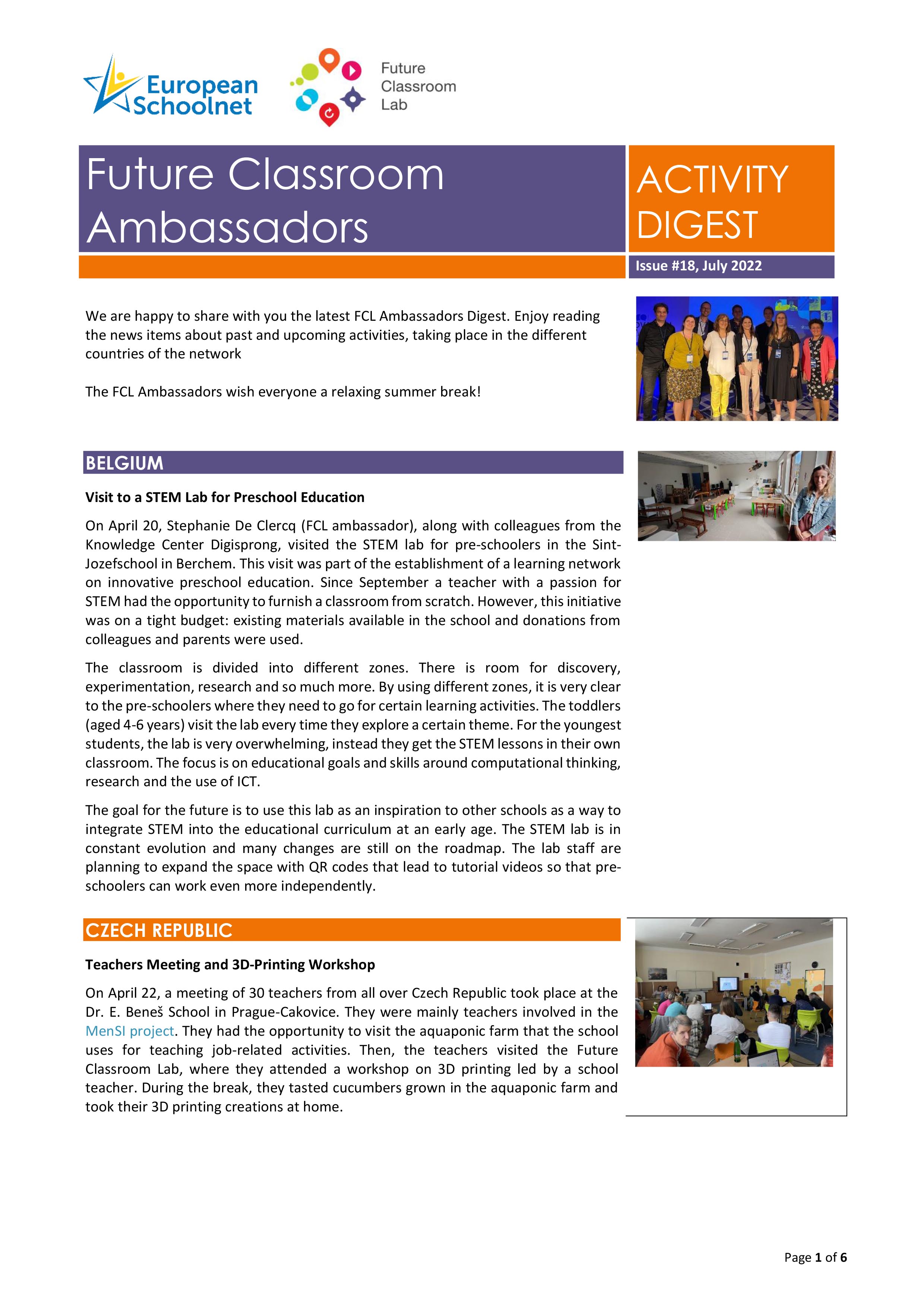 Boletín FCL Europeo. Número 18. Future Classroom Ambassadors - Activity Digest