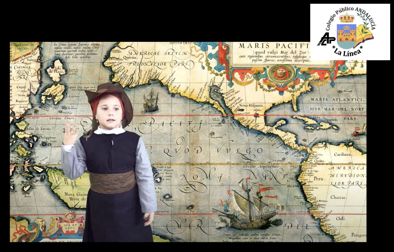 Vídeo con croma de la historia de Magallanes y Elcano protagonizada por una alumna