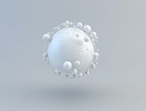 Imagen digital de bola con bolitas pequeñas alrededor 