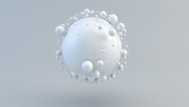 Imagen digital de bola con bolitas pequeñas alrededor