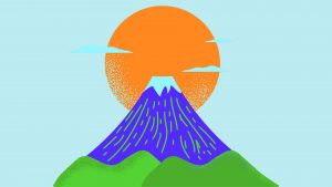 Imagen digital de volcán y sol