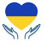 Manos bajo un corazón con la bandera de Ucrania