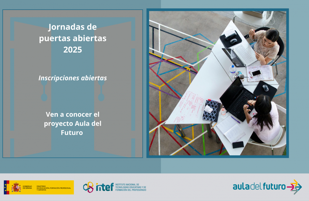 Anuncio inscripciones jornadas puertas abiertas 2025 abiertas, dos chicas sentadas con ordenadores
