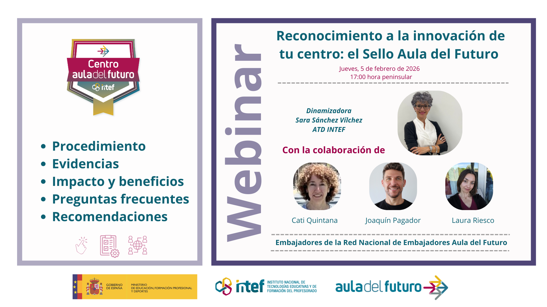 Imagen webinar Reconocimiento a la innovación de tu centro: el Sello Aula del Futuro